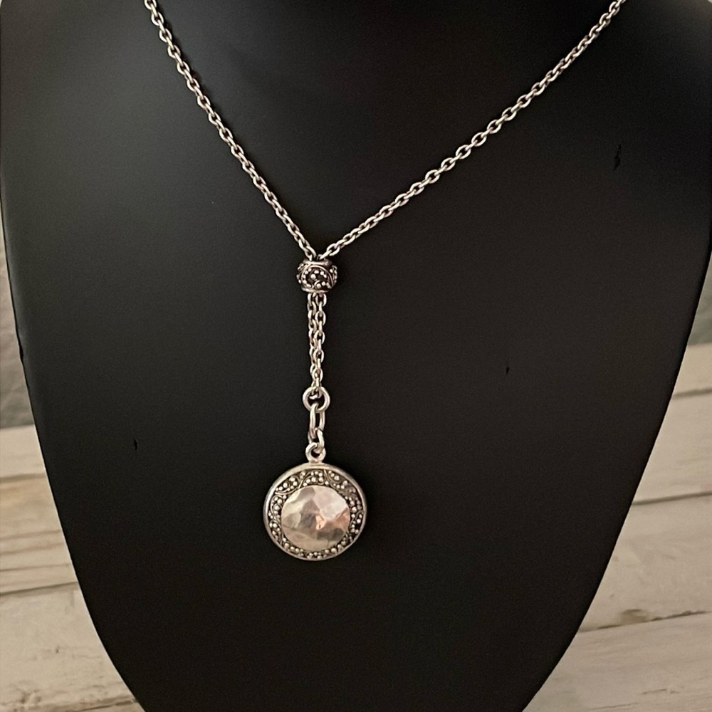 Lois Hill Sterling Silver Y Drop Pendant Necklace Hammered Filigree 925